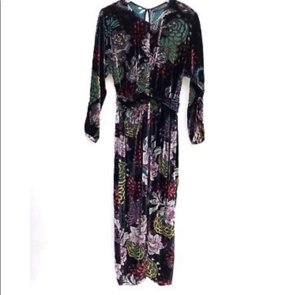 NWOT ZARA Draped Velvet Floral Midi Dress